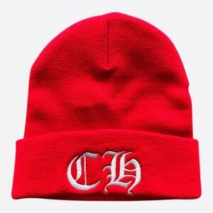 Chrome Hearts Red & White CH Logo Embroidered Beanie